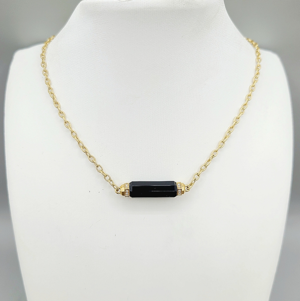 David Yurman Lexington Barrel Pendant Necklace Black Onyx Diamonds in 18k Gold